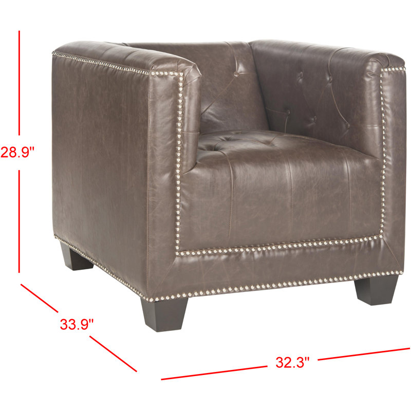 Fauteuil club capitonné de 82,04 cm de large, Similicuir brun