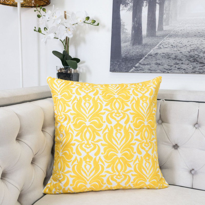  Indoor/Outdoor Cotton Throw Pillow, Yellow, 18" x 18"