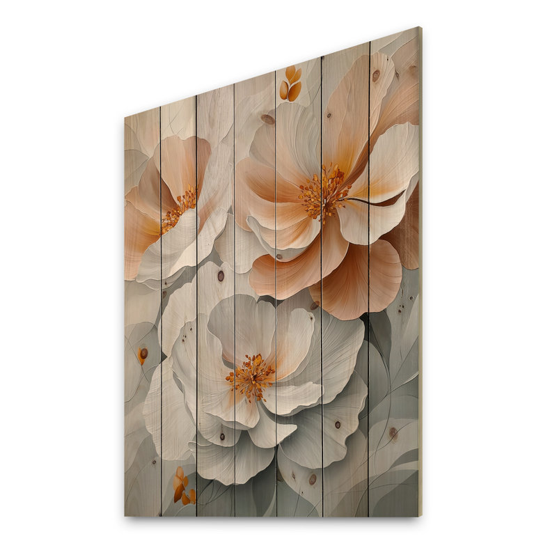 White And Pink Marble Peonies Elegance III - Peonies Wood Wall Art - On Natural Pine Wood, 32" H x 24" W x 0.78" D