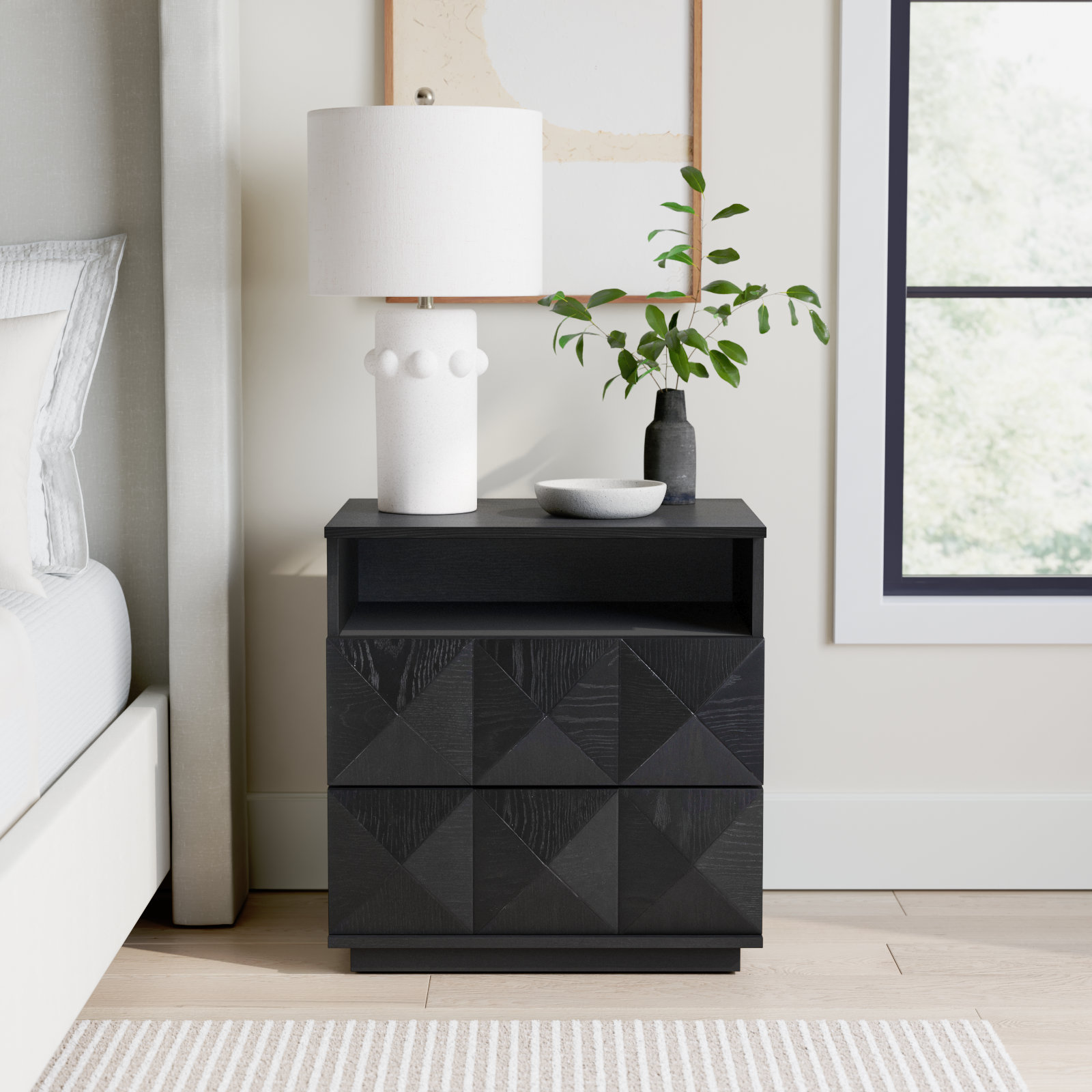 Iriye 2 - Drawer 23.6" Nightstand, Black