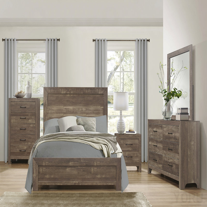 Mobilier de chambre à coucher en bois pleine grandeur rustique à panneau brun 1pc, lit dans une boîte