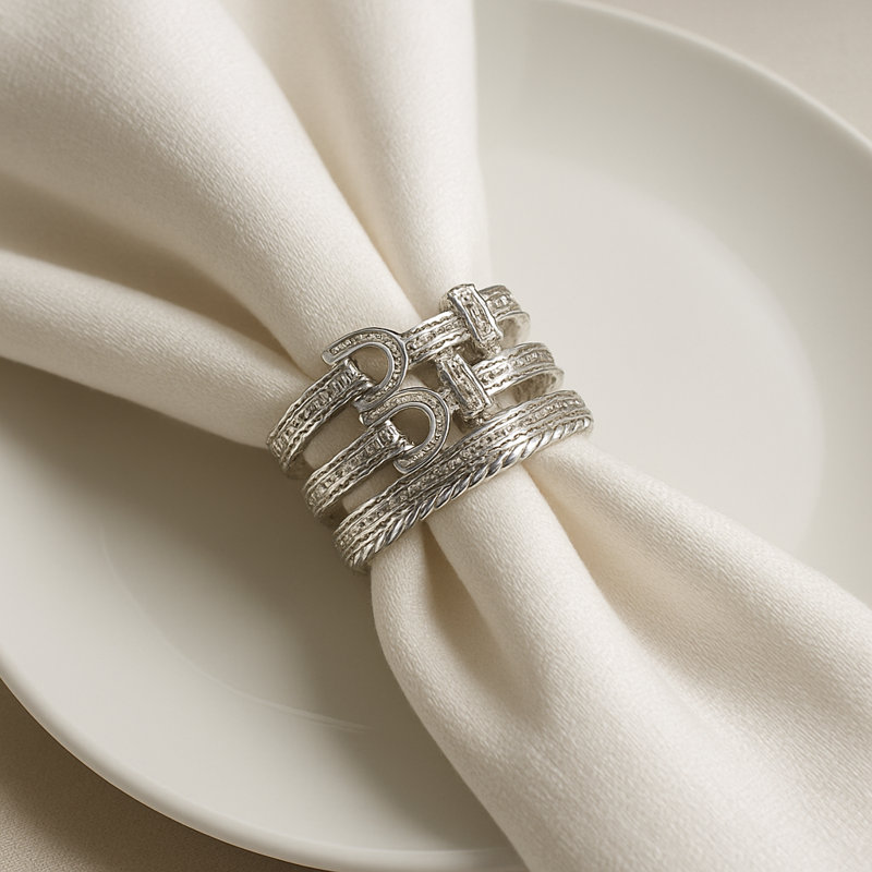 Ensemble de 4 anneaux à serviette en métal avec boucles entrelacées en métal, Silver