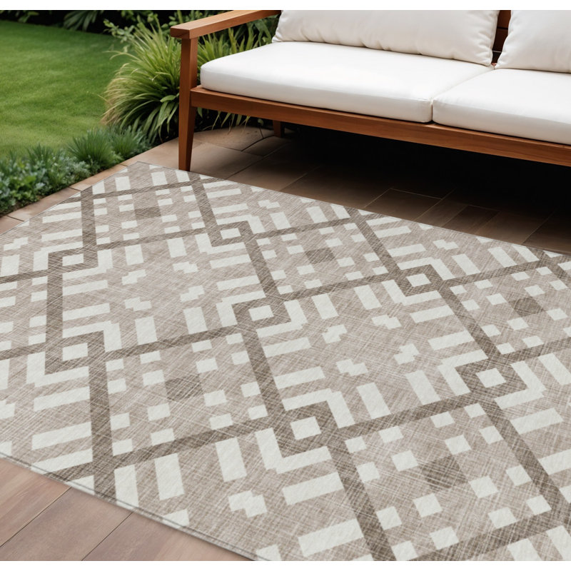 Tapis intérieur / extérieur taupe brun et ivoire 9 'X 12'