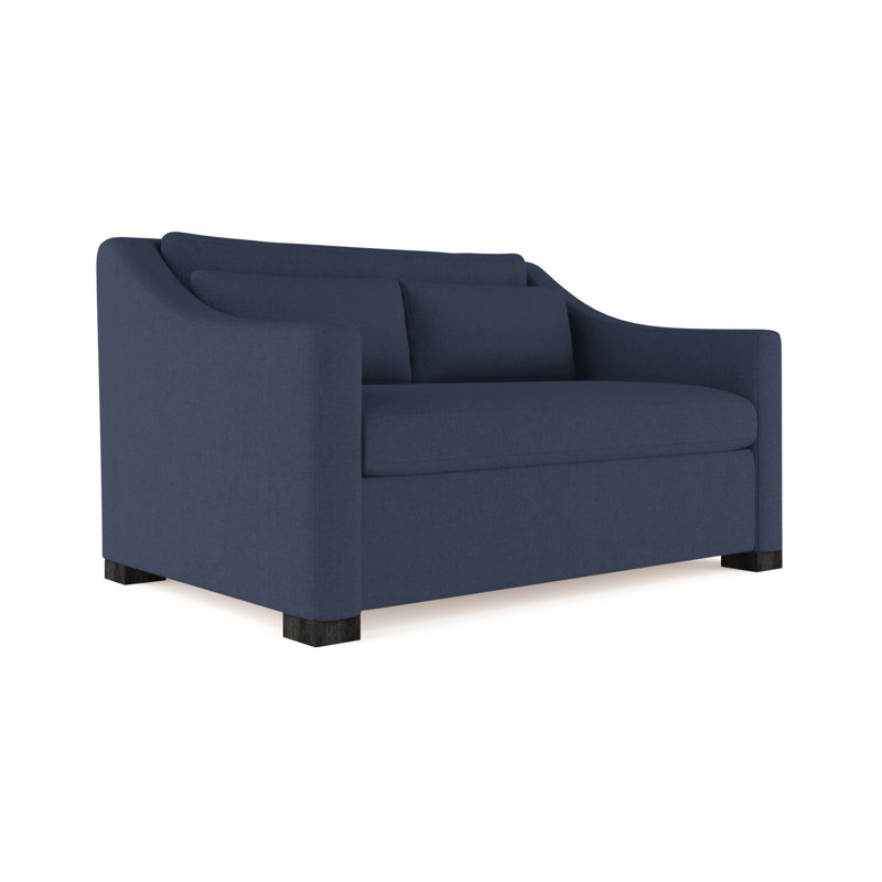Causeuse Crosby, Lin à tissage carré imprimé bleu, H 32,5 po x l 60 po x P 43 po, Ébène