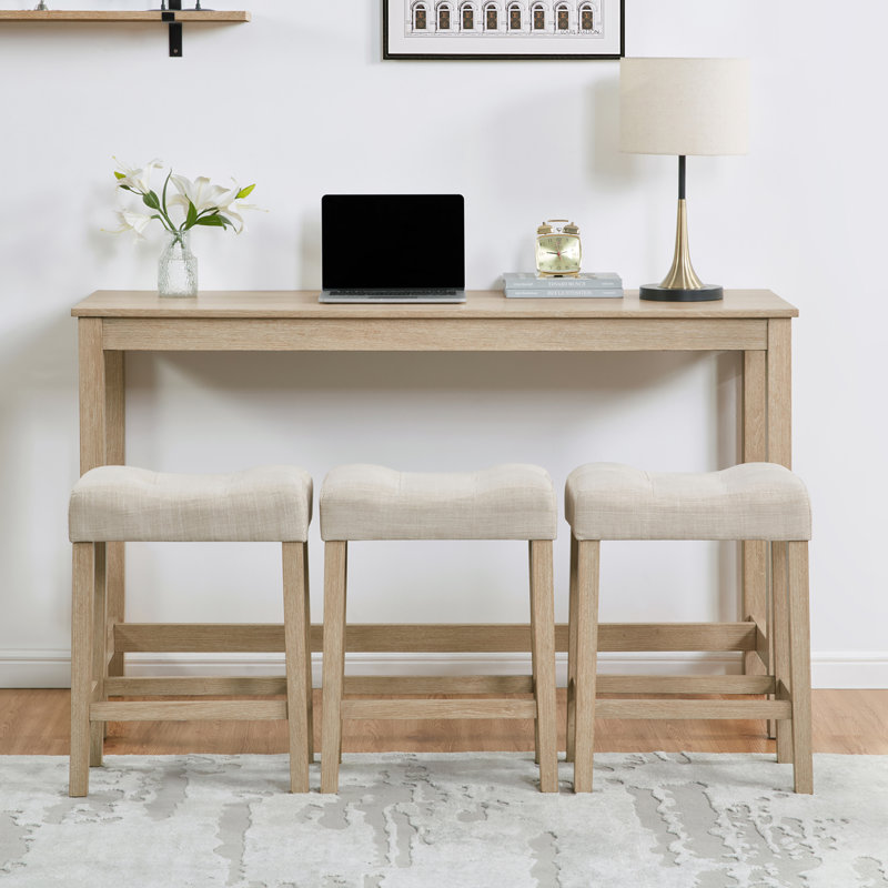 Ensemble de table de bar 4 pièces avec prise et 3 tabourets, table de salle à manger élégante et chaises, Beige