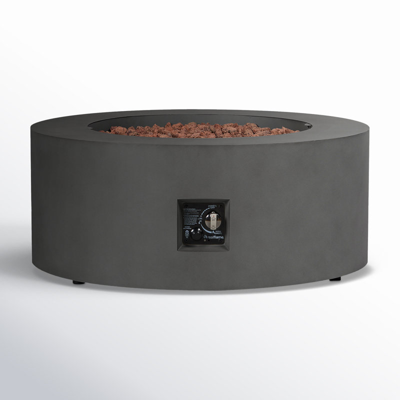 Aegean 36" Round Weathered Slate Steel Propane Fire Pit Table