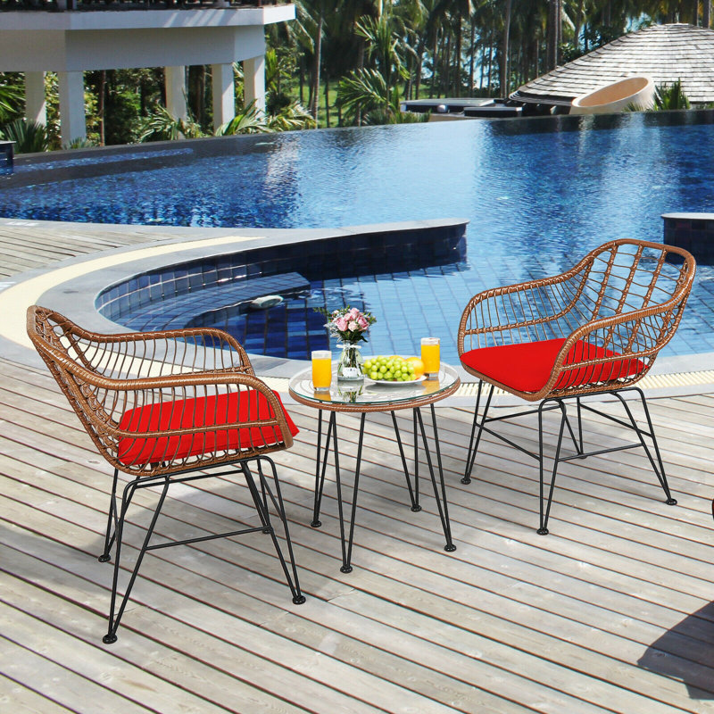 Cadnite - Person Patio Conversation Set, Brown, Red