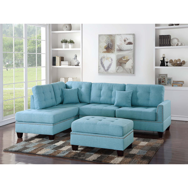 Canapé modulaire réversible 3 pièces, Tissu bleu