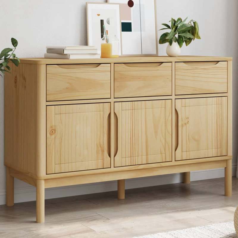 Ebern Designs Sideboard FLORO 44.9"X16.9"X29.1" Solid Wood Pine, Brown