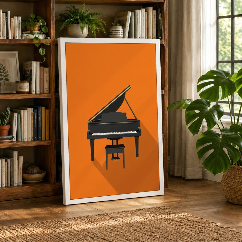 Piano in Silhouette Modern - Wrapped Canvas, 36x24 - 91.4 x 61.0 cm, Black Border