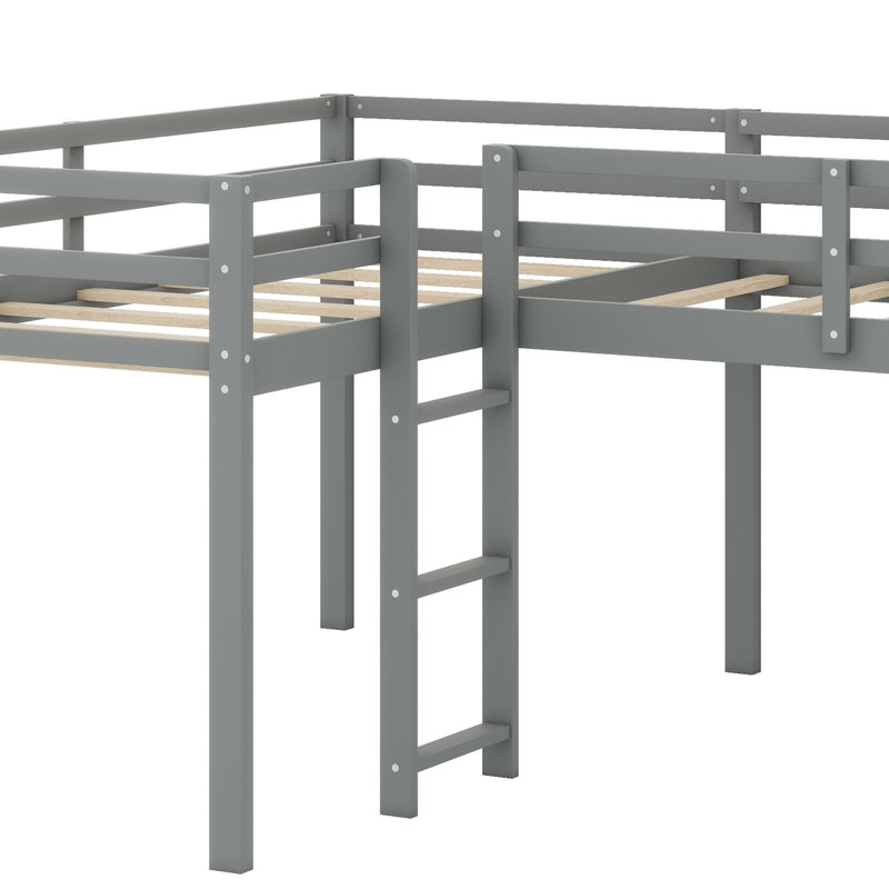 L-Shaped Loft Bed With Ladder And Slide, Gray