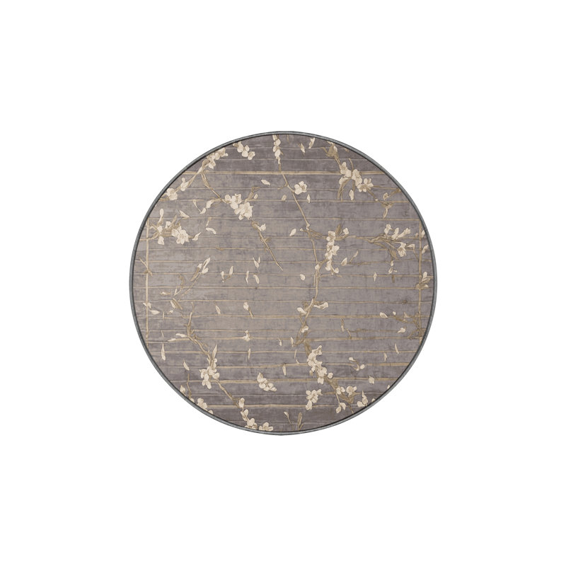 Tapis gris soyeux et moelleux, Rond 8 pi