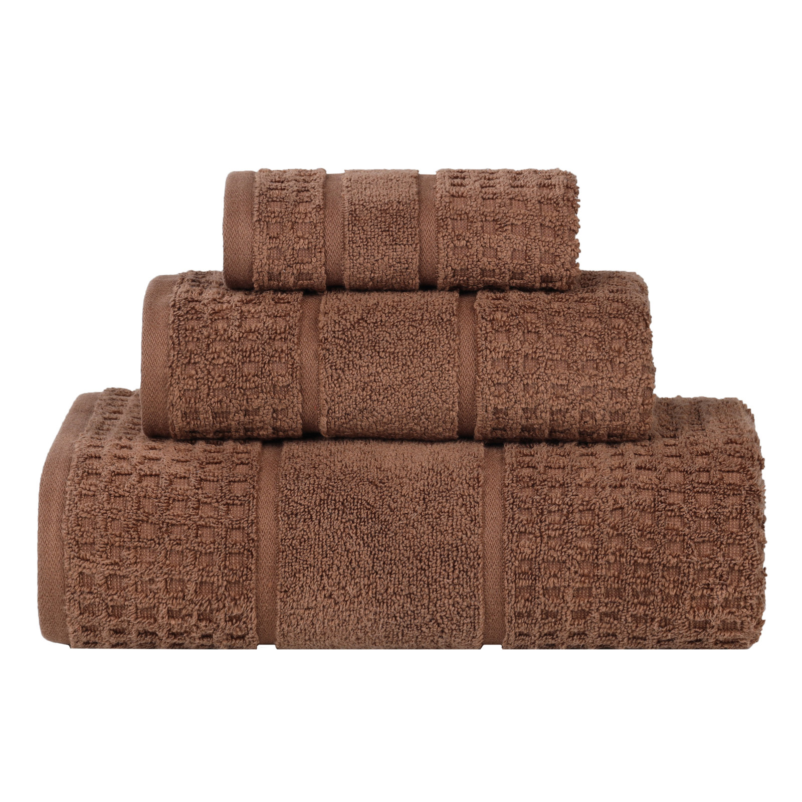 Hisela 3-Piece Waffle Cotton Towel Set, Chocolate, 3 Piece Towel Set