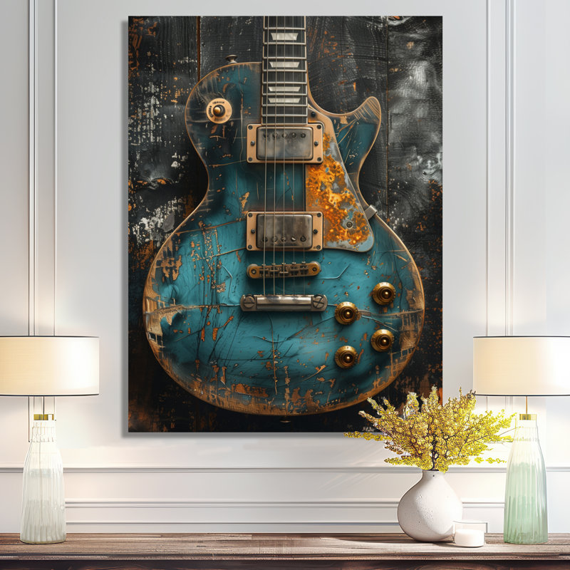  «Green Guitar Goddess Portrait - Music Jazz, reproduction d'art murale, Toile tendue, H 32 po x l 24 po x P 1 po
