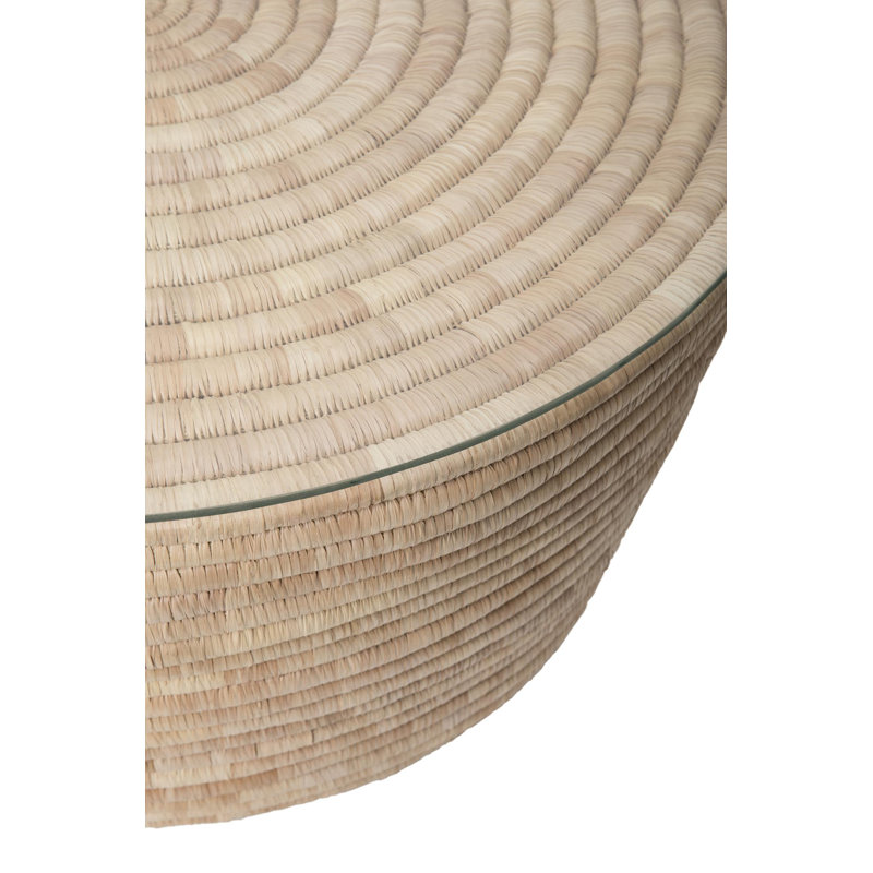 Malawi Woven Reed Coffee Table w/ Glass Top