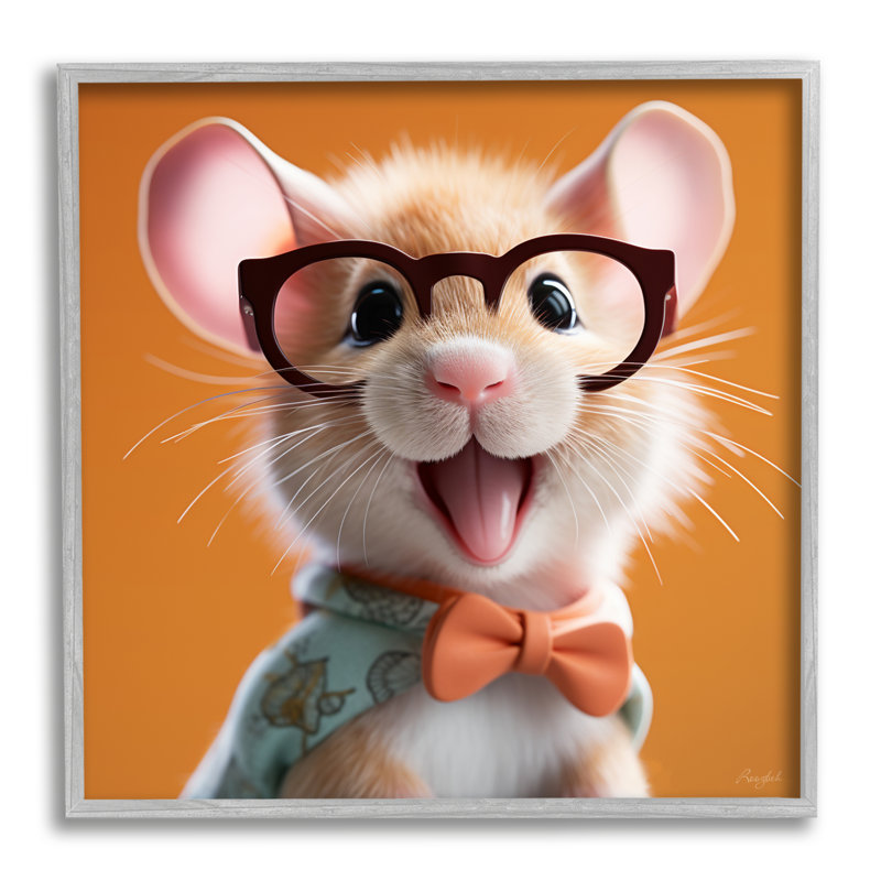 «Happy Mouse On Orange» par Roozbeh, Estampe numérique Farmhouse, H 12 po x l 12 po x P 1,5 po
