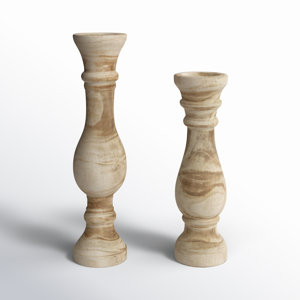 2 Piece Wood Tabletop Candlestick Set