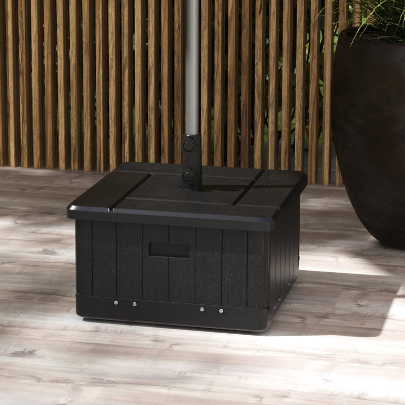 Base de parasol 31 remplissable noire, table, bac à fleurs, 175 lb Capacité, avec roulettes élégantes, table de support d'extérieur 31 lb, noir, huile