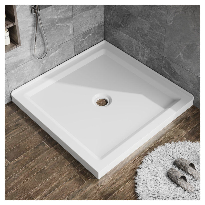 Goodyo 36x36 Inch Anti-Slip Acrylic Shower Base - 3.3 Inch Height Double Threshold Shower Basin with Center Drain in White