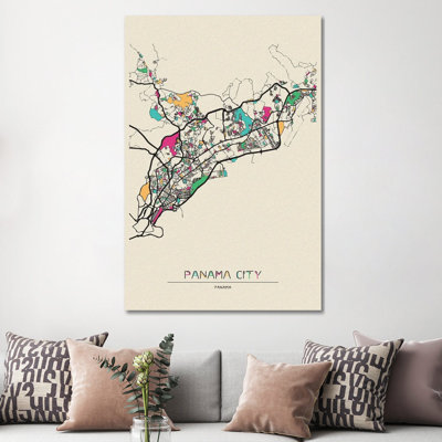 Panama City Map par Ayse Deniz Akerman - Toile tendue avec châssis sur toile