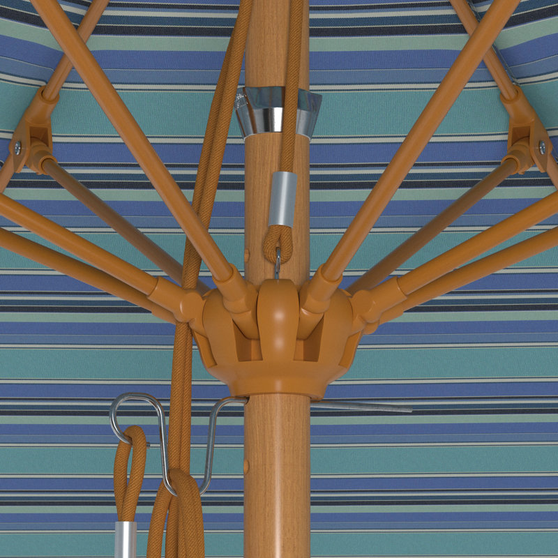 Parasol en bois de teck 11 pi, Rayures bleues