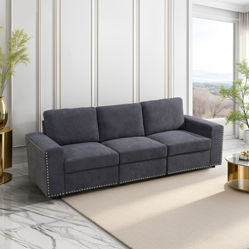 Canapé de salon en tissu 3 pièces 93 po , Noir/gris, H 33 po x l 67 po x P 31,5 po
