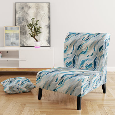 Blue And White Snowy Serenity - Upholstered Contemporary Slipper Chair, Modern Abstract Accent Chair