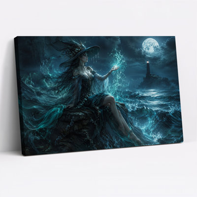 Impression sur toile, "Fantaisie sorcière avec magie bleue et Halloween"