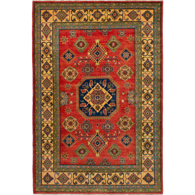 Tapis en laine brun/rouge 6 pi 8 po x 9 pi à main one-of-kind noué la Noriko
