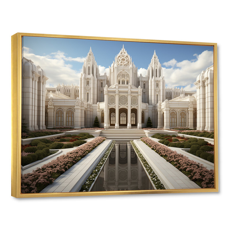 Paysage de la cathédrale de la Renaissance - art mural Église, Cadre doré à coins fermés, H 34 po x l 44 po x P 1,5 po