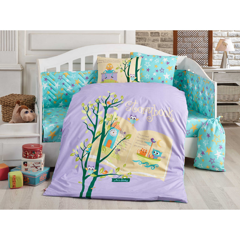 Ensemble de housse de couette 100% coton mauve / vert / beige Estarlin 4 pièces