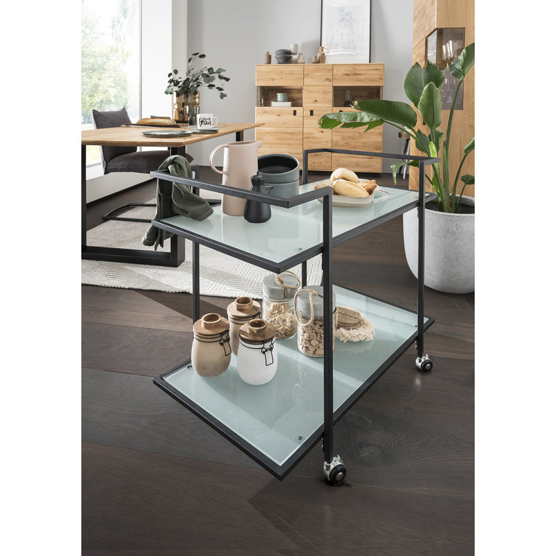Severovic Serving Cart, Black, Frosted glass