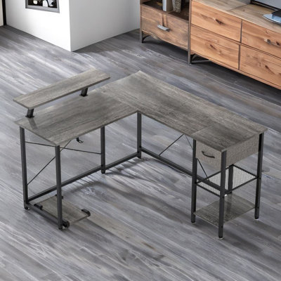 Delinah L-Shaped Metal Base Computer Desk