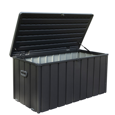 Grand contenant de rangement extérieur gris foncé pour terrasse - 120 gallons imperméable pour coussins et outils