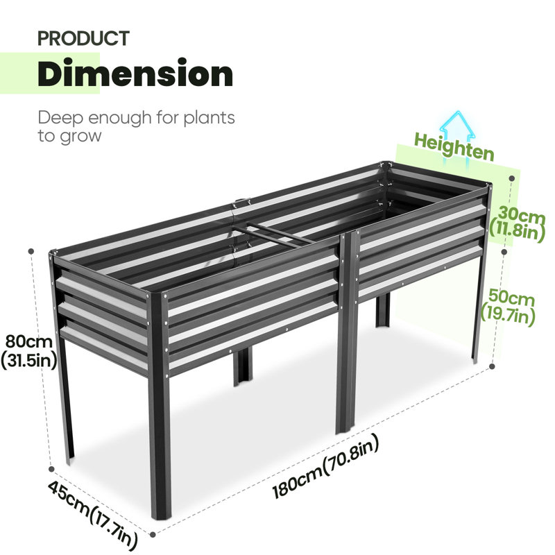 Metal Elevated Planter, 180 x 58 x 80cm