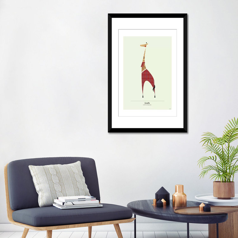 «Giraffe», impression sur toile, Papier beaux-arts encadré noir, H 32 po x l 24 po x P 1 po, Blanc