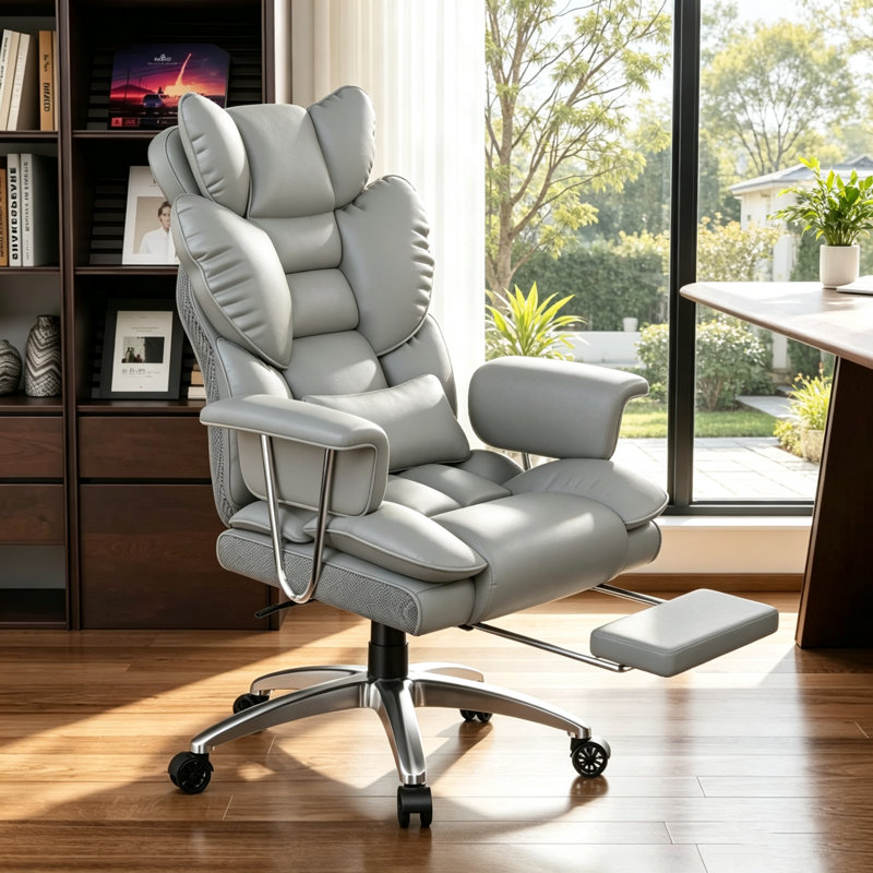 Ergonomic High Back Executive Office Chair with Footrest, Pocket Spring Cushion, Grey