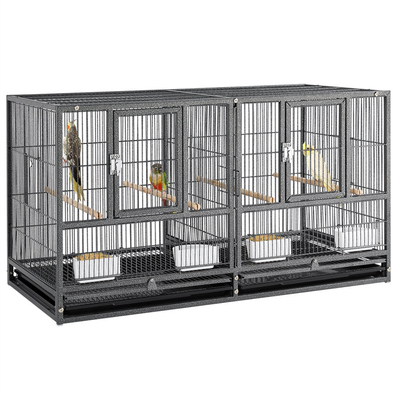 52.5cm Iron Flat Top Breeder Bird Cage with Perch, Black