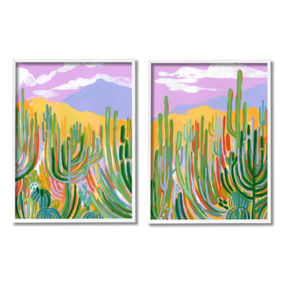 «Contemporary Cactus Desert Sky» par Laura Marr, ensemble de 2 impressions sur bois