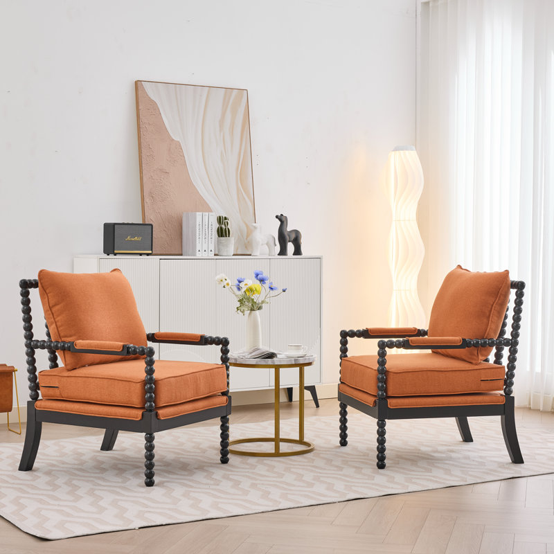 Accent Chair With Turned Wood And Solid Frame, Orange