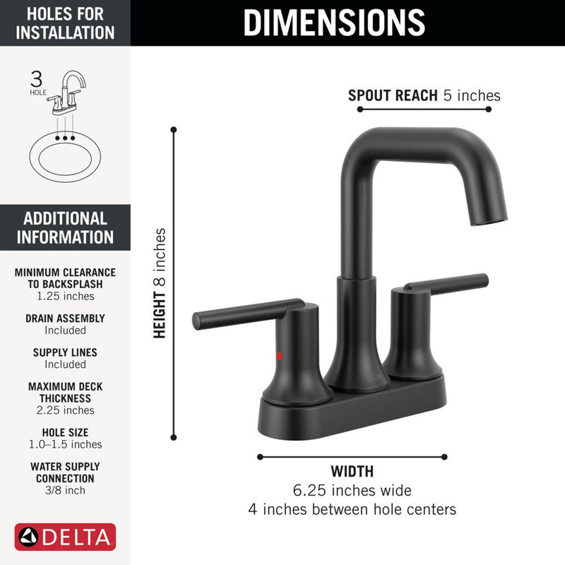 Centerset Bathroom Faucet, Matte Black