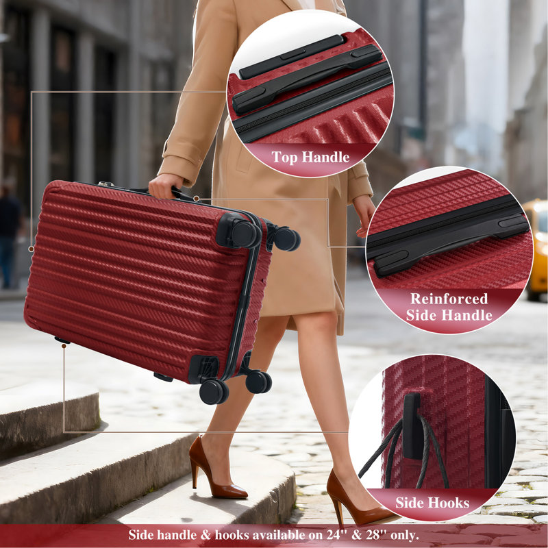 Ensemble 6 pièces de bagage, valise rigide en ABS avec roues pivotantes, verrou TSA, crochets latéraux, bagage à main léger et bagage à main