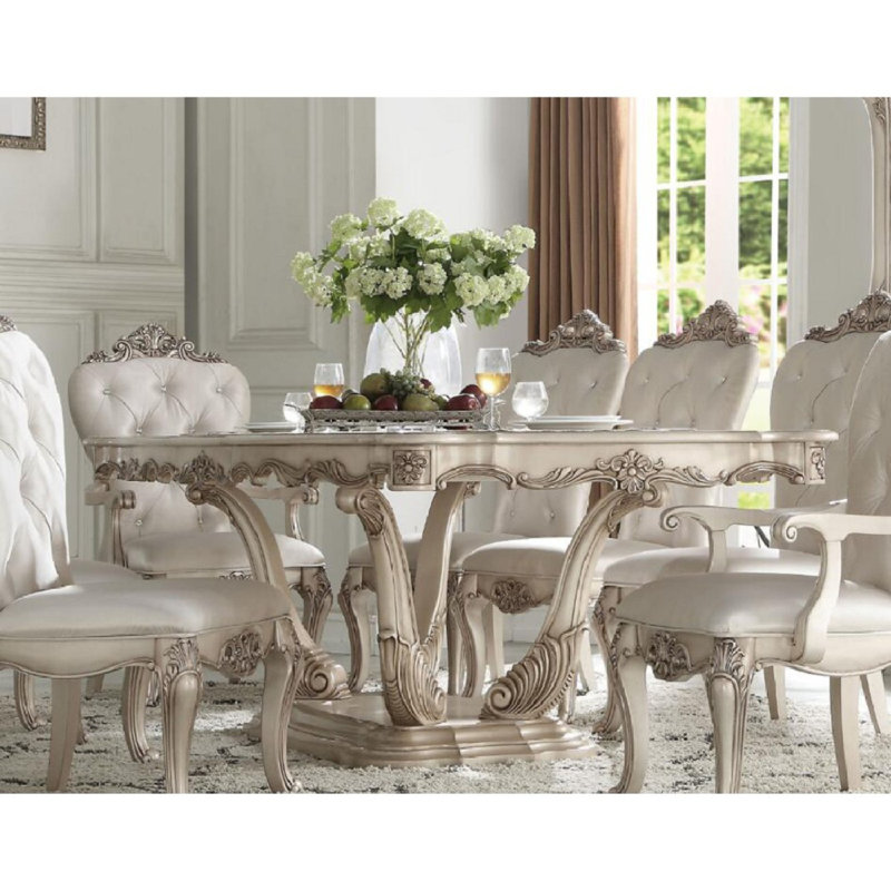 Levie Dining Table In Antique White,Kitchen table,Extendable dining table