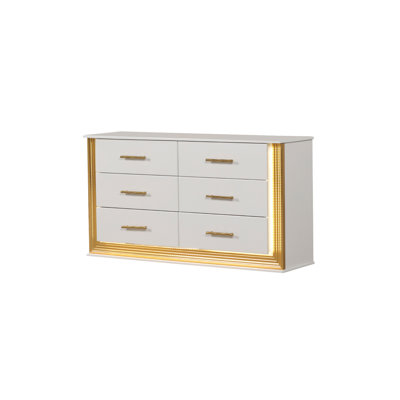 Obsession Contemporary Style 6-Drawer Dresser Made With Wood & Gold Finish(Includes Only Dresser)