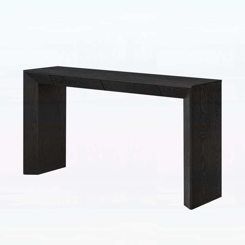 Console Table with Concealed Drawers,Waterfall Design,and Thickened Legs for Enhanced Stability, Black