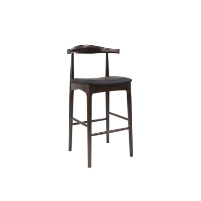 Tabouret de bar d'intérieur en hêtre avec siège en vinyle noir