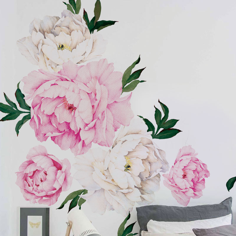 Adhésif décoratif fleurs de pivoine, Blanc