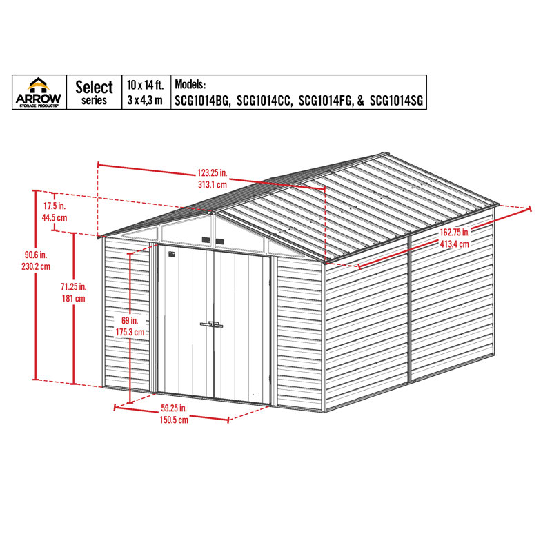 10 ft. x 14 ft. Flute Grey Galvanized Steel Storage Shed