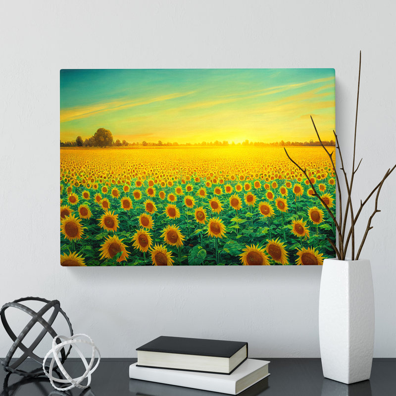 Dazzling Sunflower Field - Wrapped Canvas Painting, 40cm H x 60cm W x 3cm D