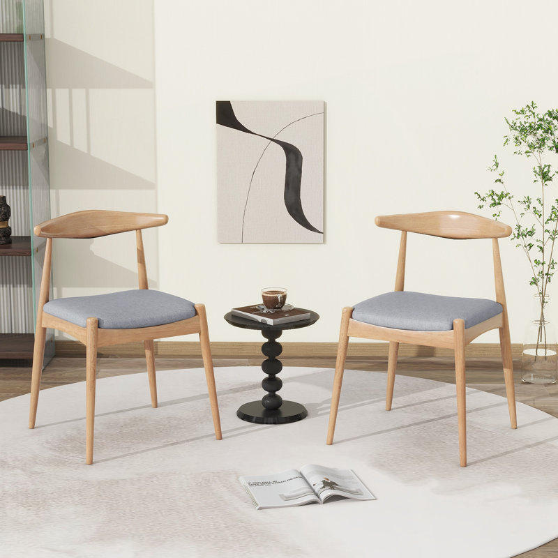 Ensemble de 2 chaises de salle à manger en bois d'hévéa avec dossier ergonomique, Gris, Naturel